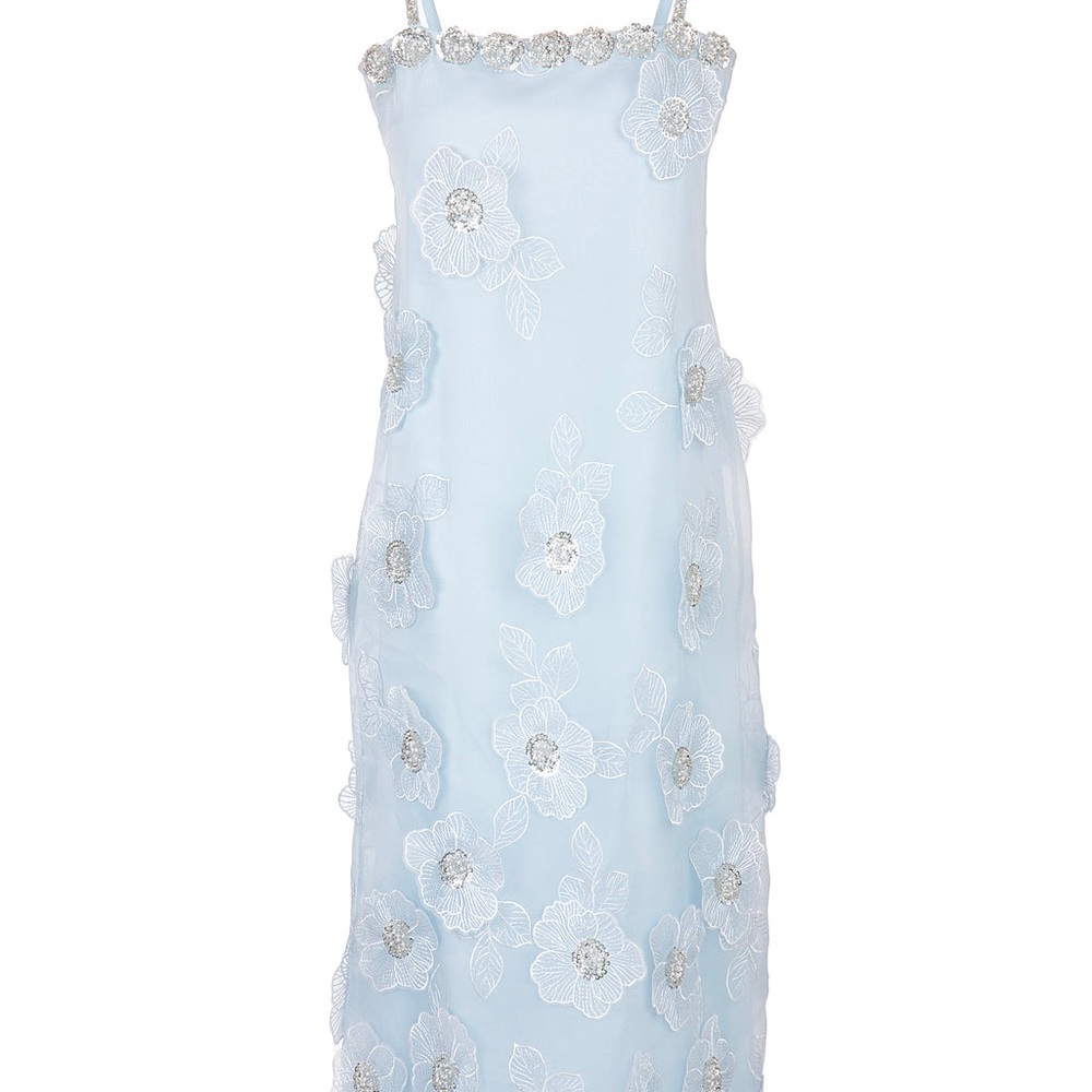 WAIMARI OVER THE MOON EXCLUSIVE Light Blue Floral Appliqué Dress NWT